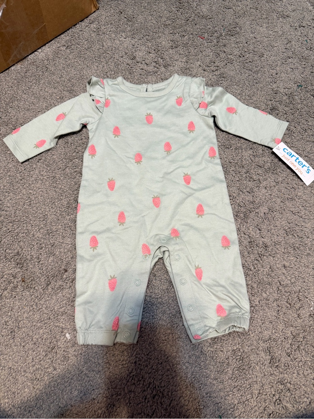 Carter's Mint Green Strawberry Print Long-Sleeve One-Piece